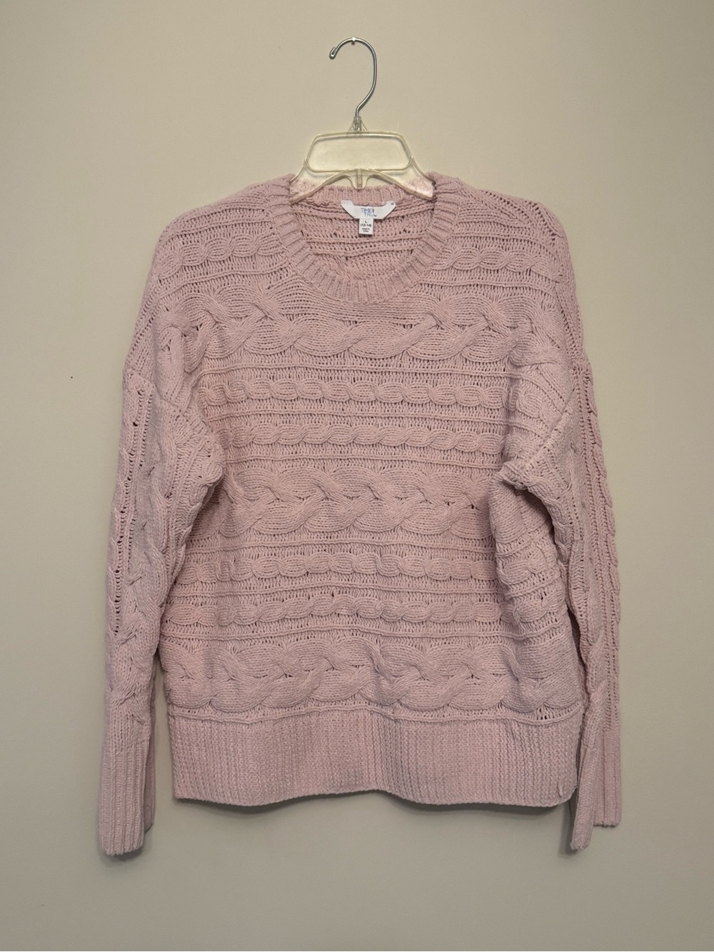 Time and Tru Pink Cable Knit Crewneck Sweater